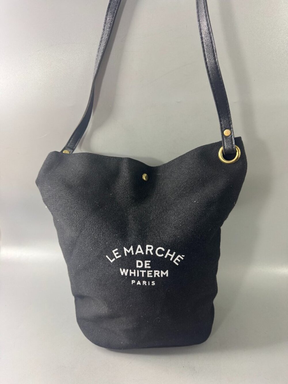 Le Marché de Whiterm Paris Canvas Shoulder Bag Black Tote Market Bag Long Strap